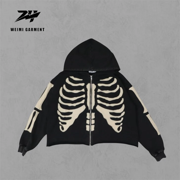 380GSM Skull Applique Street Wear Hoodie For Fashion Brand