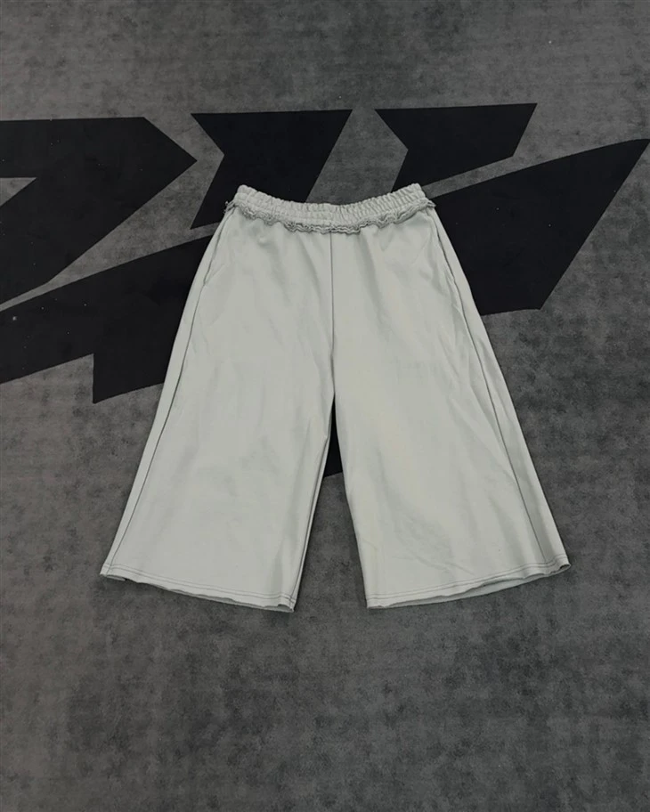 Gray Ruffled Culottes Shorts Elastic Waist Wide Leg Kornit DTG Print factory Gray Ruffled Culottes Shorts Elastic Waist Wide Leg Kornit DTG Print factory