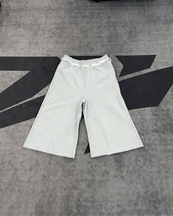 Gray Ruffled Culottes Shorts Elastic Waist Wide Leg Kornit DTG Print Gray Ruffled Culottes Shorts Elastic Waist Wide Leg Kornit DTG Print