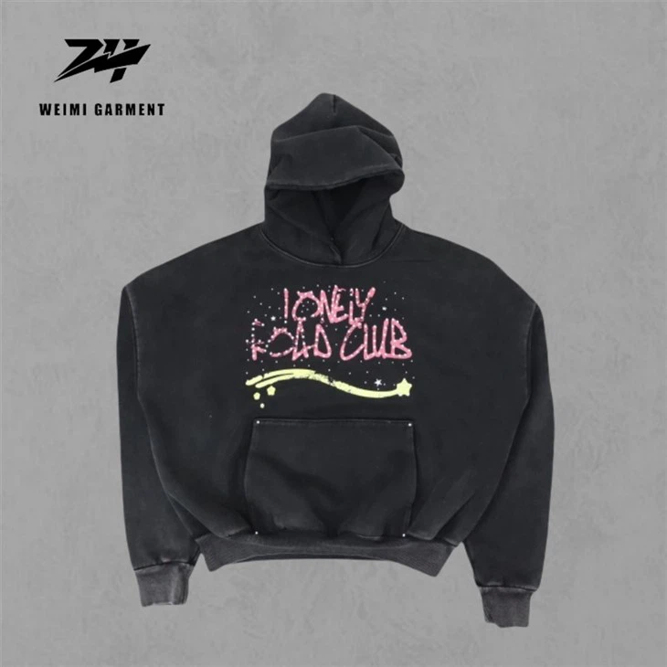 Hot Drill Washed Hoodie With Screen Print Logo