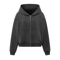 Wholesale OEM Acid Light Wash Oversized Heavyweight Zip Up Hoodie Kornit DTG Print