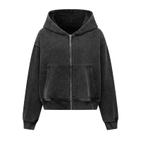 Wholesale OEM Acid Medium Wash Oversized Heavyweight Zip Up Hoodie Kornit DTG Print