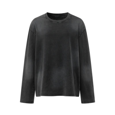 Wholesale OEM Acid Wash Heavyweight Long Sleeve T Shirt Kornit DTG Print