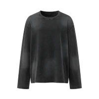 Wholesale OEM Acid Wash Heavyweight Long Sleeve T Shirt Kornit DTG Print