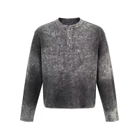 Wholesale OEM Acid Wash Oversized Waffle Henley Shirt Kornit DTG Print