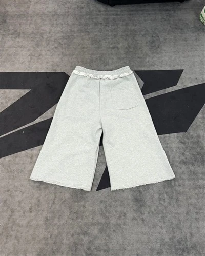 Wholesale OEM Cotton Shorts Gray Ruffled Culottes Elastic Waist Wide Leg Kornit DTG Print