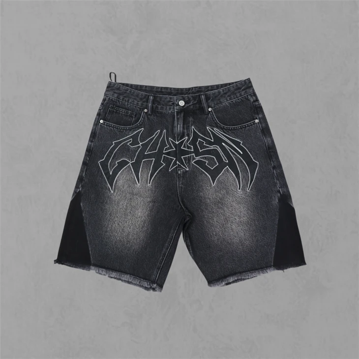 Embroidered Wholesale Washed Denim Shorts Embroidered Wholesale Washed Denim Shorts