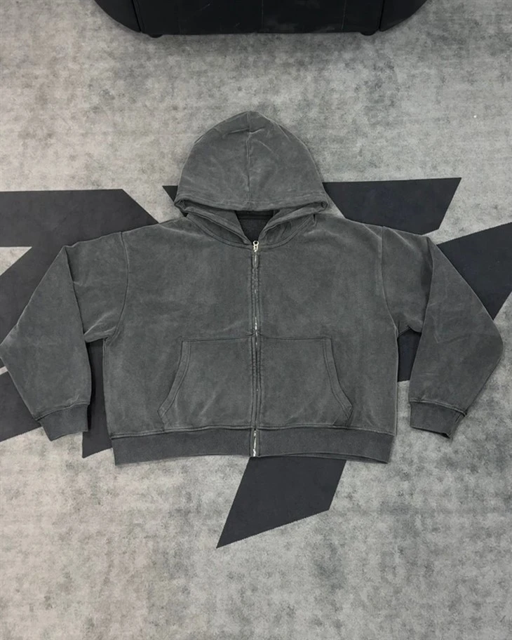Wholesale OEM Acid Light Wash Oversized Heavyweight Zip Up Hoodie Kornit DTG Print factory Wholesale OEM Acid Light Wash Oversized Heavyweight Zip Up Hoodie Kornit DTG Print factory