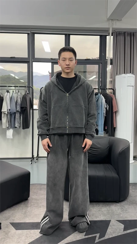 Wholesale OEM Acid Light Wash Oversized Heavyweight Zip Up Hoodie Kornit DTG Print high quality Wholesale OEM Acid Light Wash Oversized Heavyweight Zip Up Hoodie Kornit DTG Print high quality