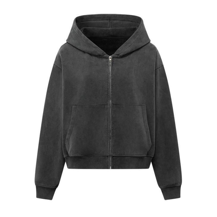 Wholesale OEM Acid Light Wash Oversized Heavyweight Zip Up Hoodie Kornit DTG Print