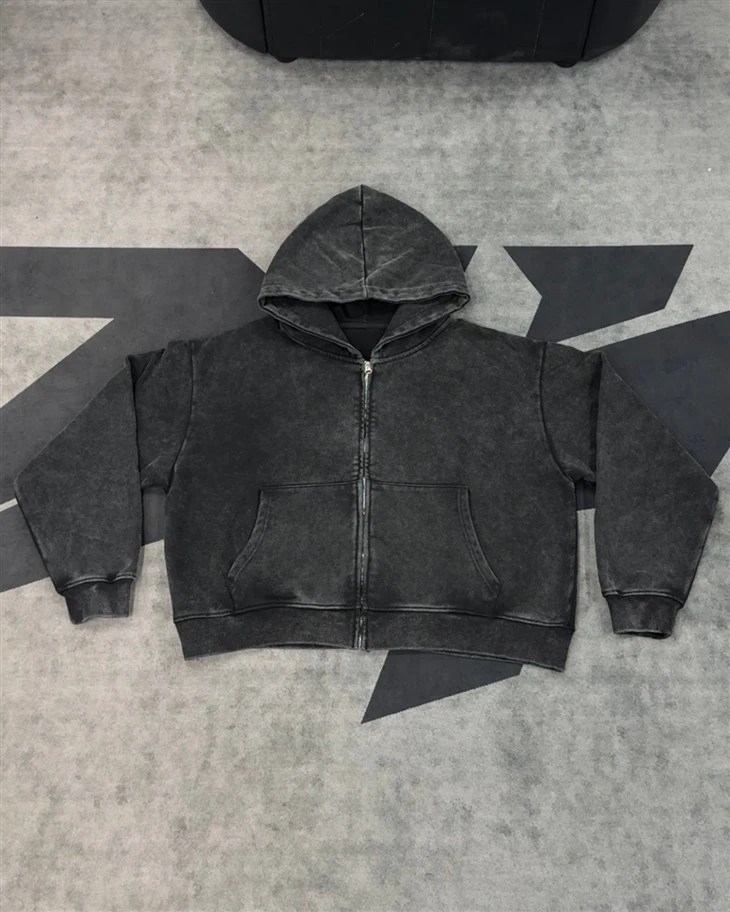 Wholesale OEM Acid Medium Wash Oversized Heavyweight Zip Up Hoodie Kornit DTG Print factory Wholesale OEM Acid Medium Wash Oversized Heavyweight Zip Up Hoodie Kornit DTG Print factory