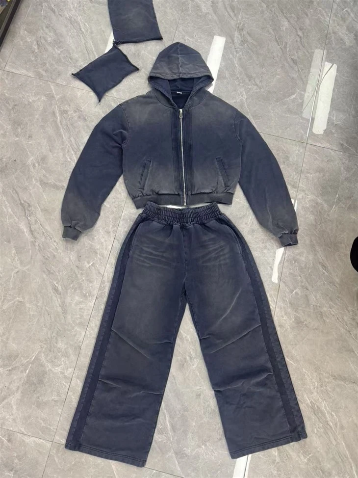 Wholesale OEM Acid Wash Oversized Heavyweight Zip Up Hoodie Kornit DTG Print factory Wholesale OEM Acid Wash Oversized Heavyweight Zip Up Hoodie Kornit DTG Print factory