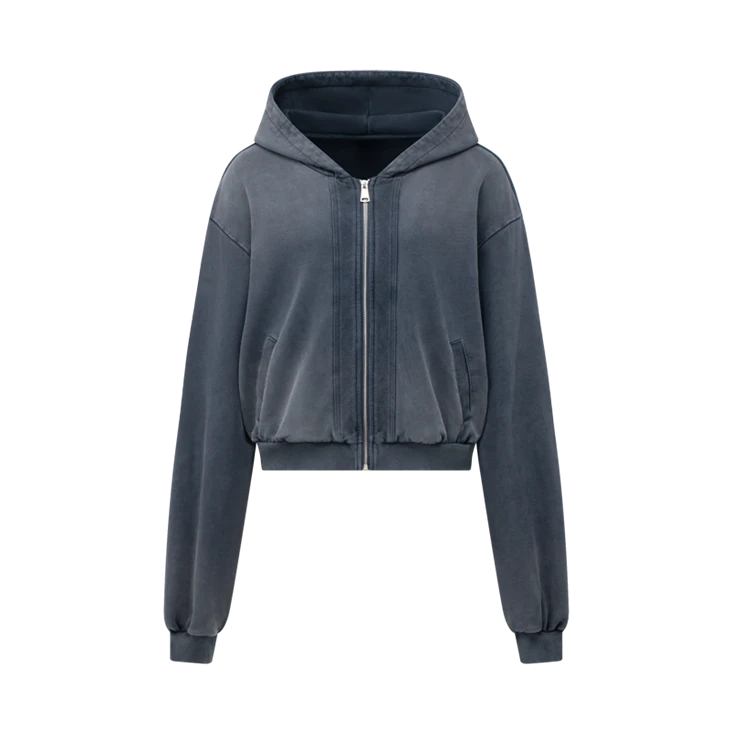 Wholesale OEM Acid Wash Oversized Heavyweight Zip Up Hoodie Kornit DTG Print