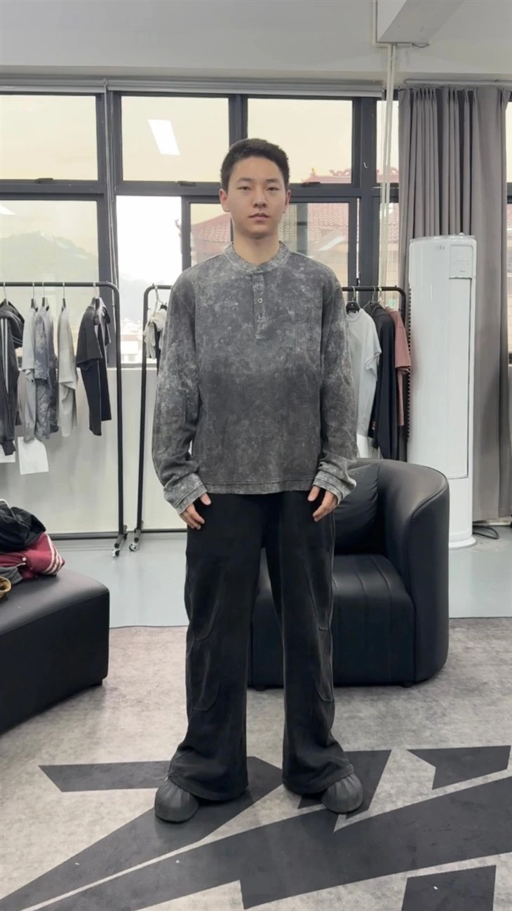 Wholesale OEM Acid Wash Oversized Waffle Henley Shirt Kornit DTG Print best Wholesale OEM Acid Wash Oversized Waffle Henley Shirt Kornit DTG Print best
