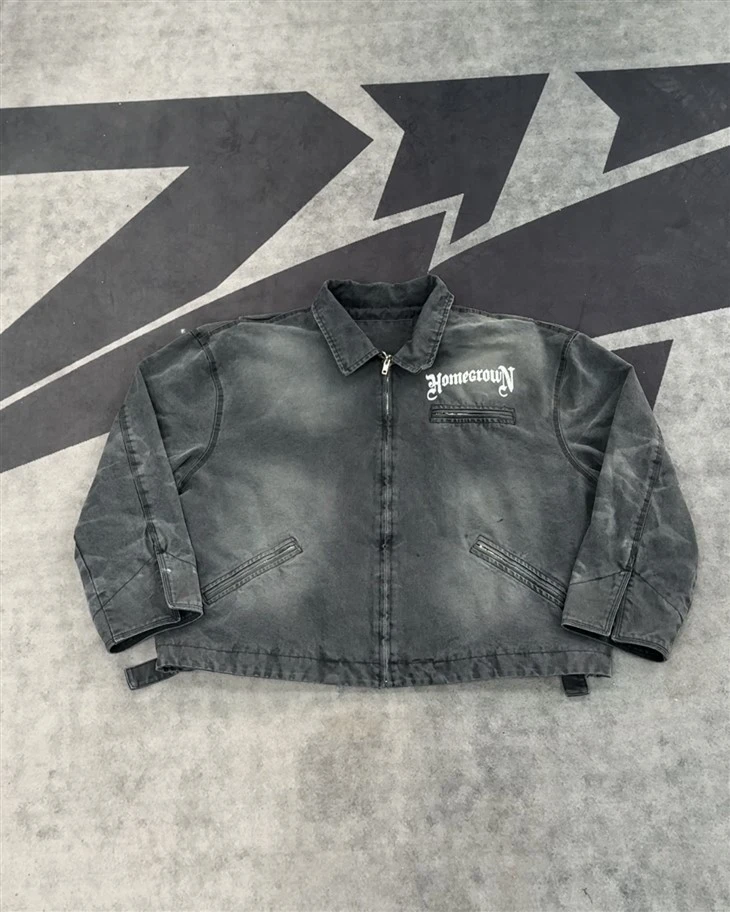 Wholesale OEM Acid Wash Vintage Cotton Canvas Work Jacket Heavyweight Streetwear Kornit DTG Print