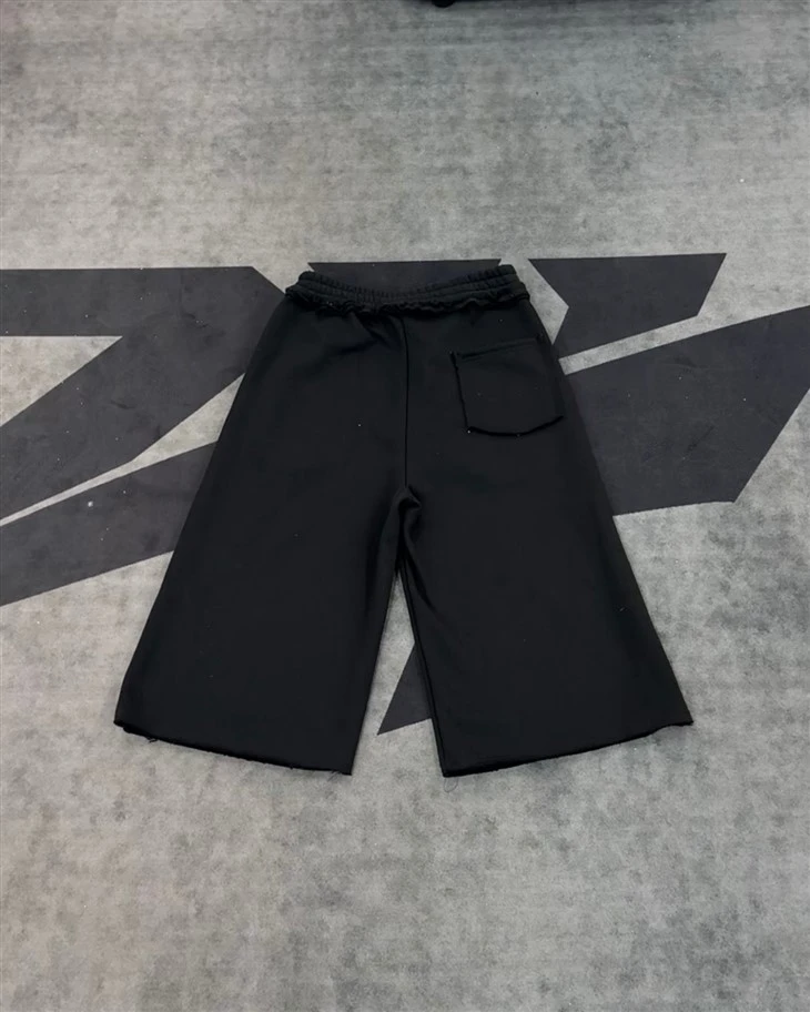 Wholesale OEM Cotton Shorts Black Ruffled Culottes Elastic Waist Wide Leg Kornit DTG Print suppliers