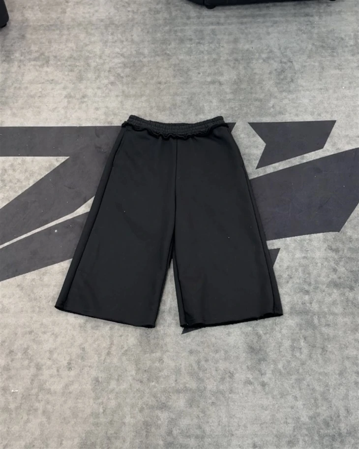Wholesale OEM Cotton Shorts Black Ruffled Culottes Elastic Waist Wide Leg Kornit DTG Print