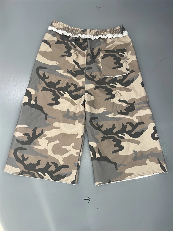 Wholesale OEM Cotton Shorts Desert Camouflage Ruffled Culottes Elastic Waist Wide Leg Kornit DTG Print