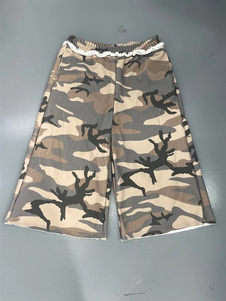 Wholesale OEM Cotton Shorts Desert Camouflage Ruffled Culottes Elastic Waist Wide Leg Kornit DTG Print suppliers Wholesale OEM Cotton Shorts Desert Camouflage Ruffled Culottes Elastic Waist Wide Leg Kornit DTG Print suppliers