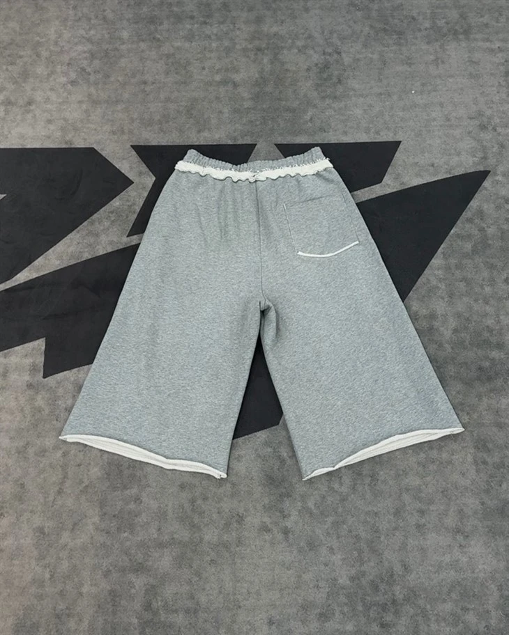 Wholesale OEM Cotton Shorts Heather Gray Ruffled Culottes Elastic Waist Wide Leg Kornit DTG Print suppliers Wholesale OEM Cotton Shorts Heather Gray Ruffled Culottes Elastic Waist Wide Leg Kornit DTG Print suppliers