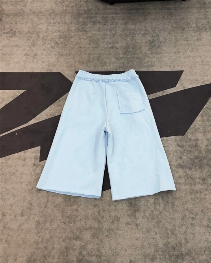 Wholesale OEM Cotton Shorts Light Blue Ruffled Culottes Elastic Waist Wide Leg Kornit DTG Print suppliers Wholesale OEM Cotton Shorts Light Blue Ruffled Culottes Elastic Waist Wide Leg Kornit DTG Print suppliers
