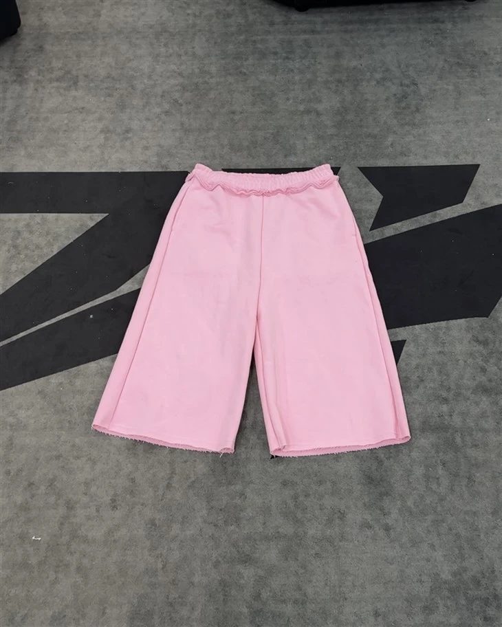 Wholesale OEM Cotton Shorts Pink Ruffled Culottes Elastic Waist Wide Leg Kornit DTG Print