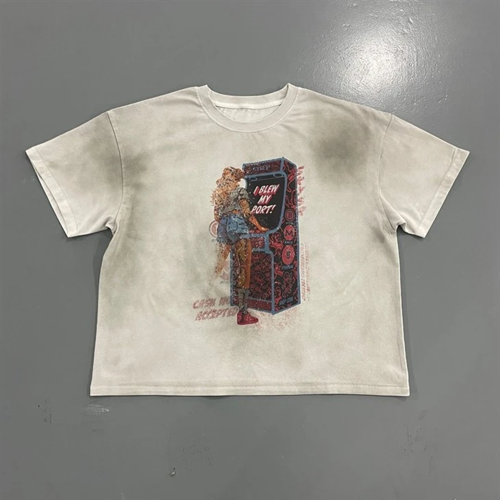Wholesale OEM Dirty Spray Oversized Vintage Cotton T Shirt Kornit DTG Print price Wholesale OEM Dirty Spray Oversized Vintage Cotton T Shirt Kornit DTG Print price