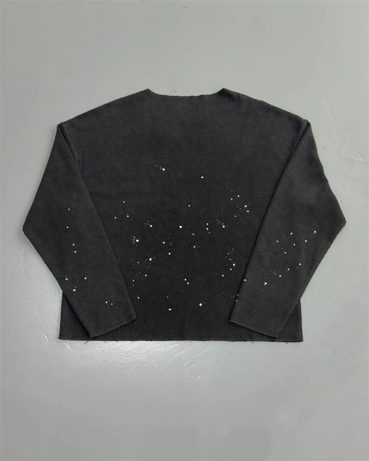 Wholesale OEM Splatter Wash Waffle Long Sleeve T Shirt Kornit DTG Print factory Wholesale OEM Splatter Wash Waffle Long Sleeve T Shirt Kornit DTG Print factory