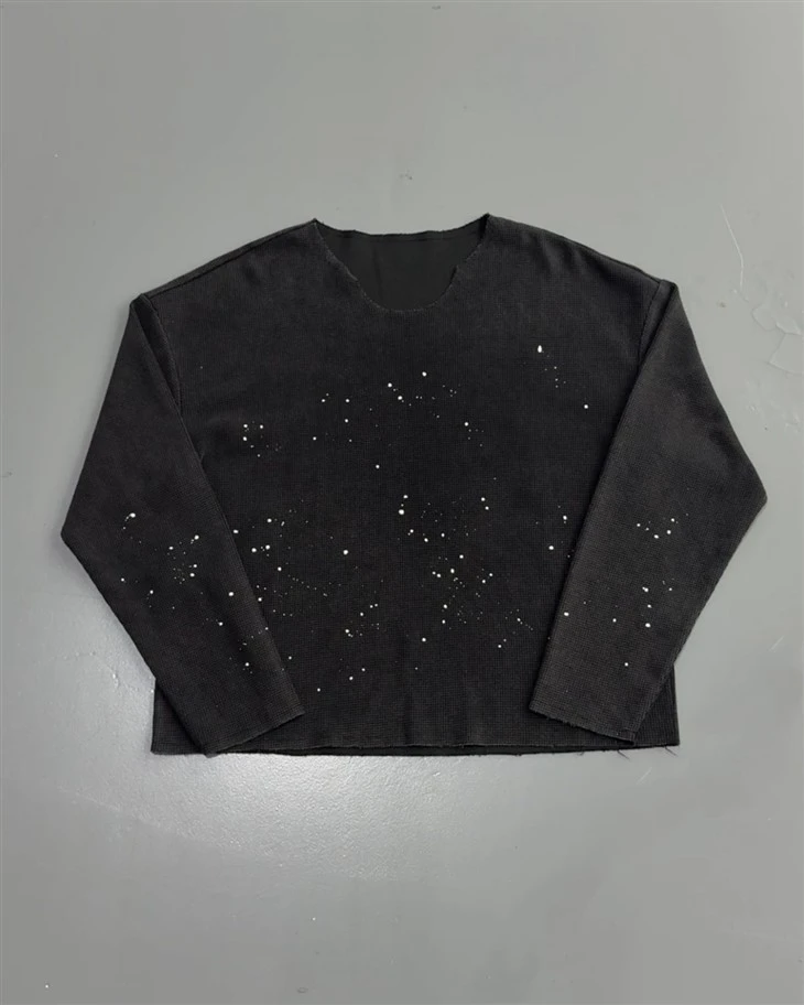 Wholesale OEM Splatter Wash Waffle Long Sleeve T Shirt Kornit DTG Print suppliers Wholesale OEM Splatter Wash Waffle Long Sleeve T Shirt Kornit DTG Print suppliers
